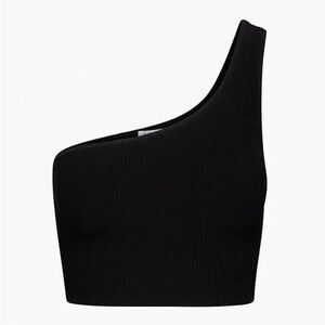Babaton Sculpt Knit One-Shoulder Ribbed Black Crop Top